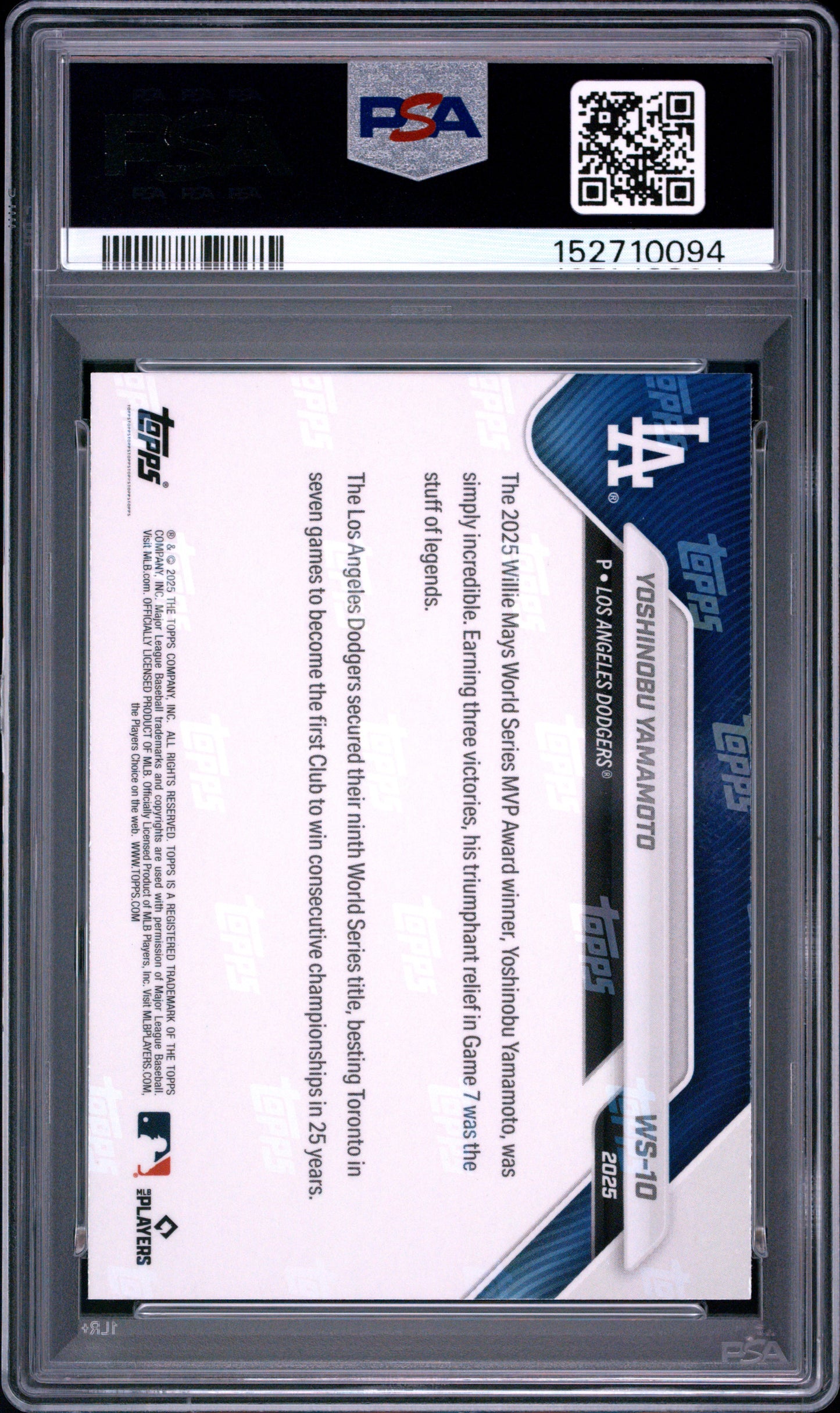2025 Topps Now World Series Champions #10 Yoshinobu Yamamoto PSA 10