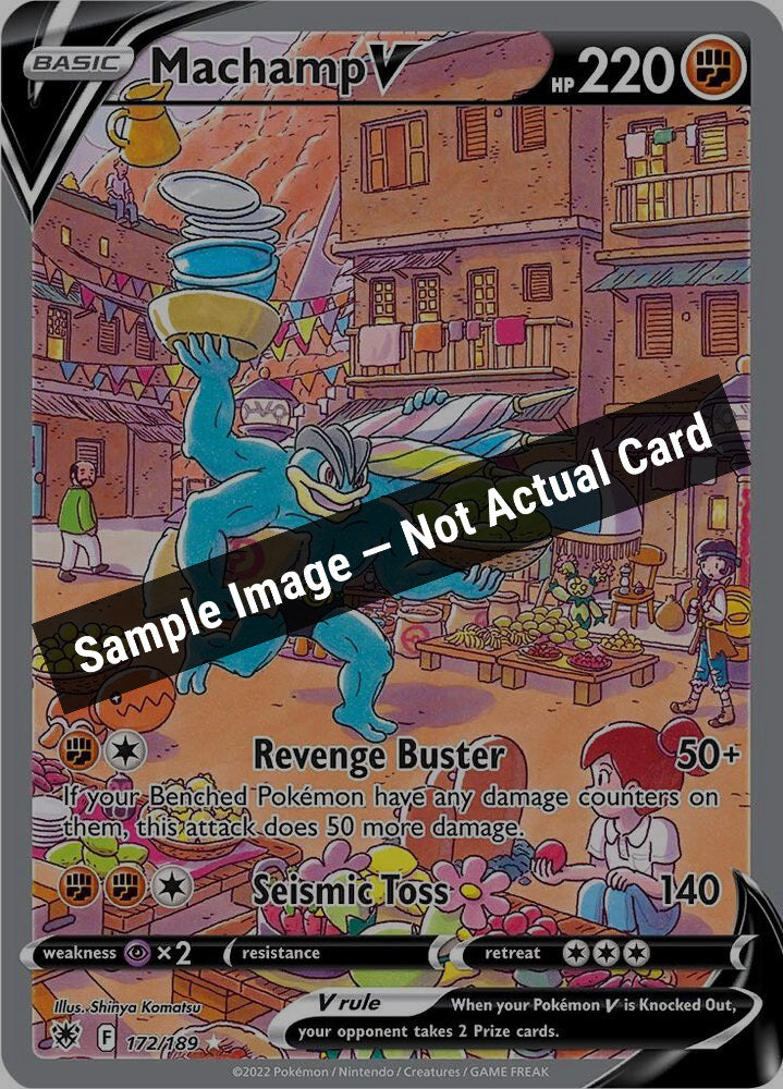 Pokemon,SWSH10: Astral Radiance,Machamp V (Alternate Full Art) - 172/189,Holofoil,Lightly Played — Sample Image, Not Actual Card