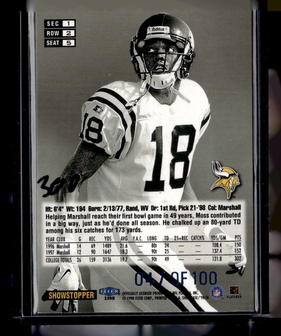 1998 Flair Showcase #5 Randy Moss Legacy Collection Row 2 (Style) #/100