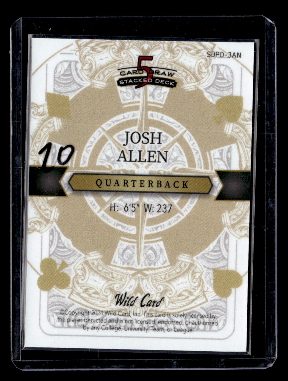 2024 Wild Card 5 Card Draw Jack Diamond Green #SDPD-JAN Josh Allen #/3