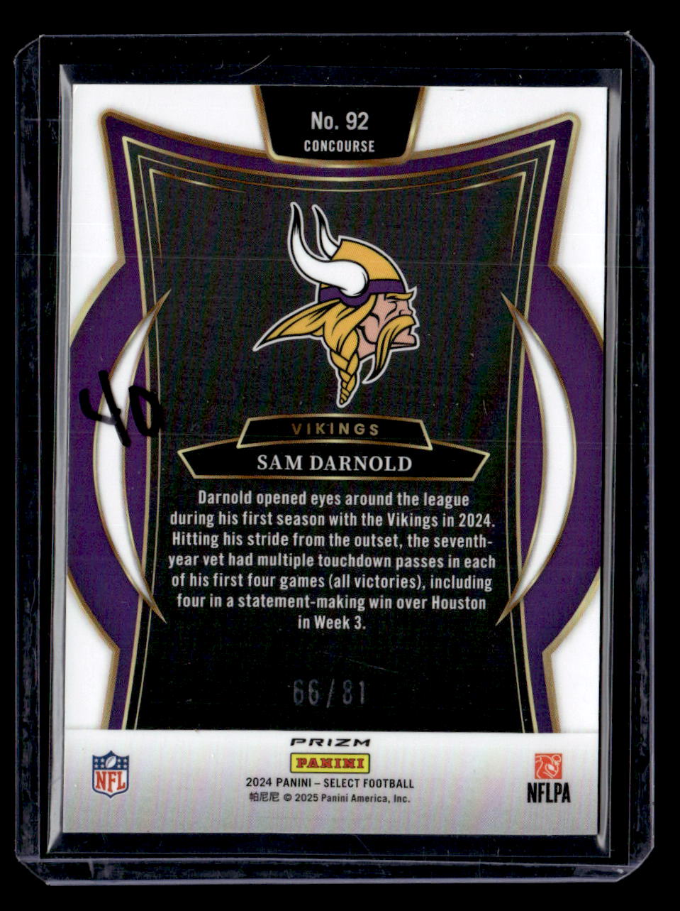 2024 Panini Select #92 Sam Darnold Dragon Scale Prizm #/81