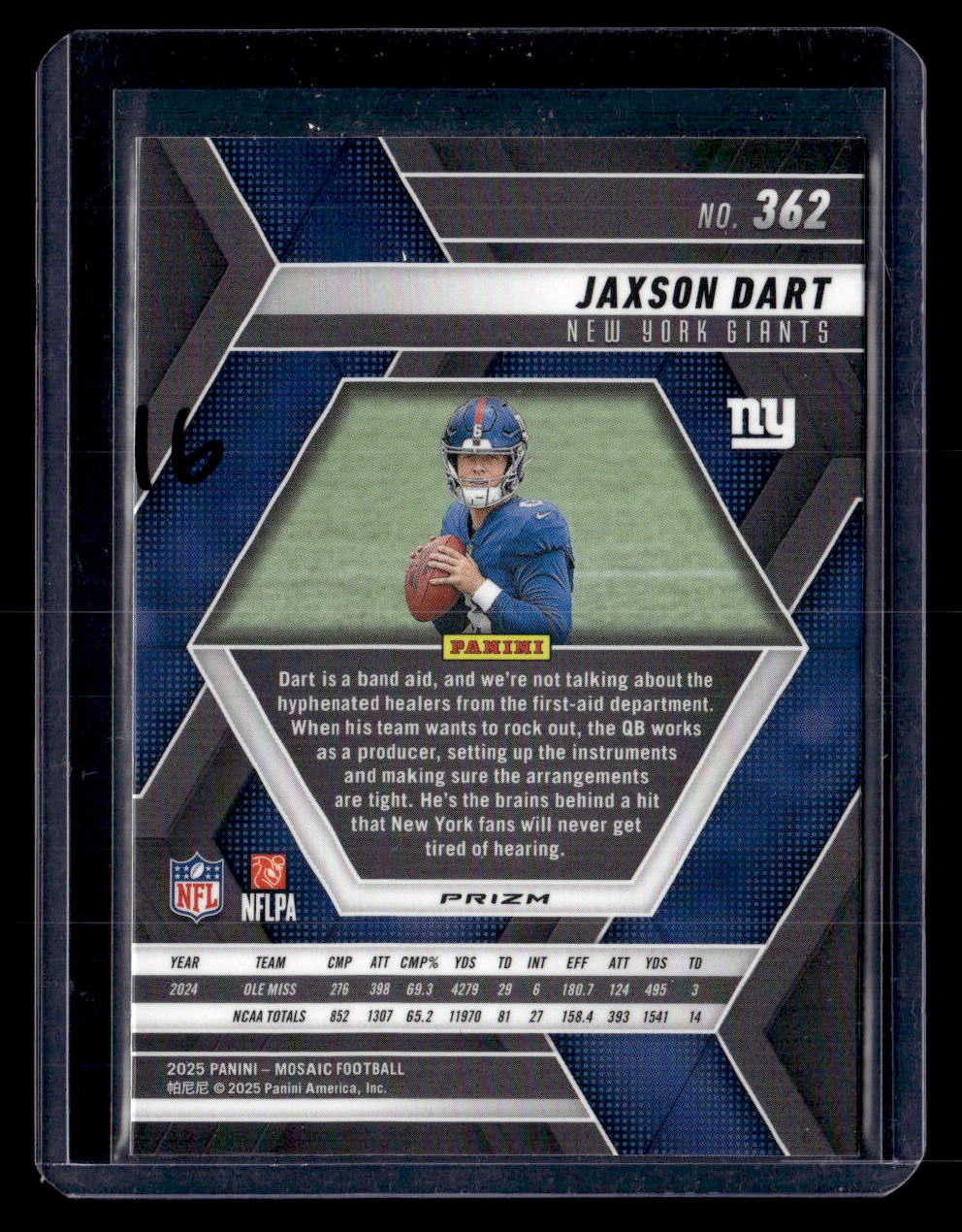 2025 Panini Mosaic #362 Jaxson Dart Mosaic Reactive Purple