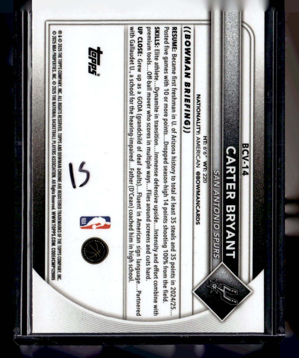 2025-26 Bowman #BCV-14 Carter Bryant Chrome Pink Mojo Refractor #/199