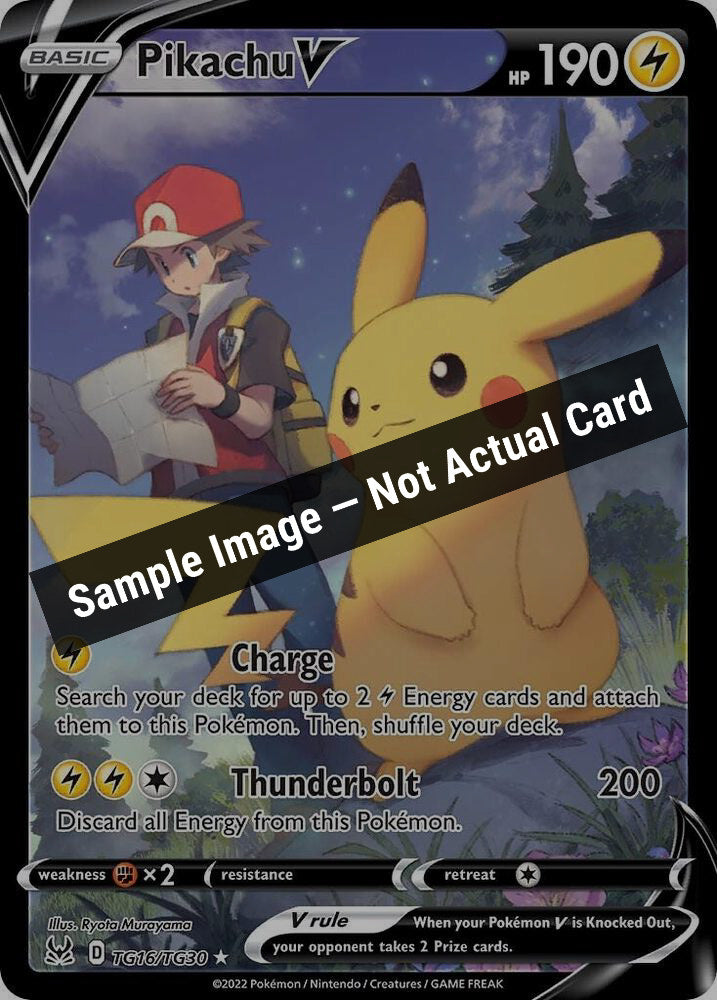 Pokemon,SWSH11: Lost Origin Trainer Gallery,Pikachu V - TG16/TG30,Holofoil,Near Mint — Sample Image, Not Actual Card
