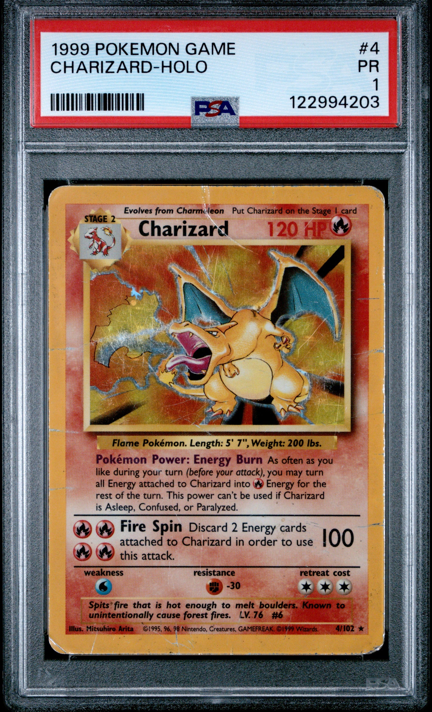 1999 POKEMON GAME CHARIZARD-HOLO #4 PSA 1