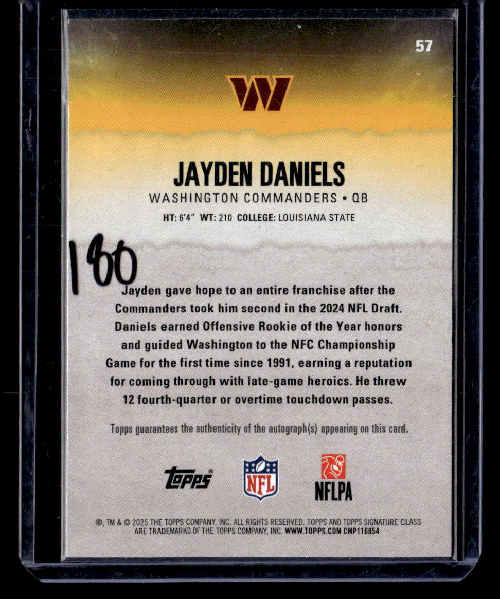 2025 Topps Signature Class #57 Jayden Daniels Autographs Teal #/225