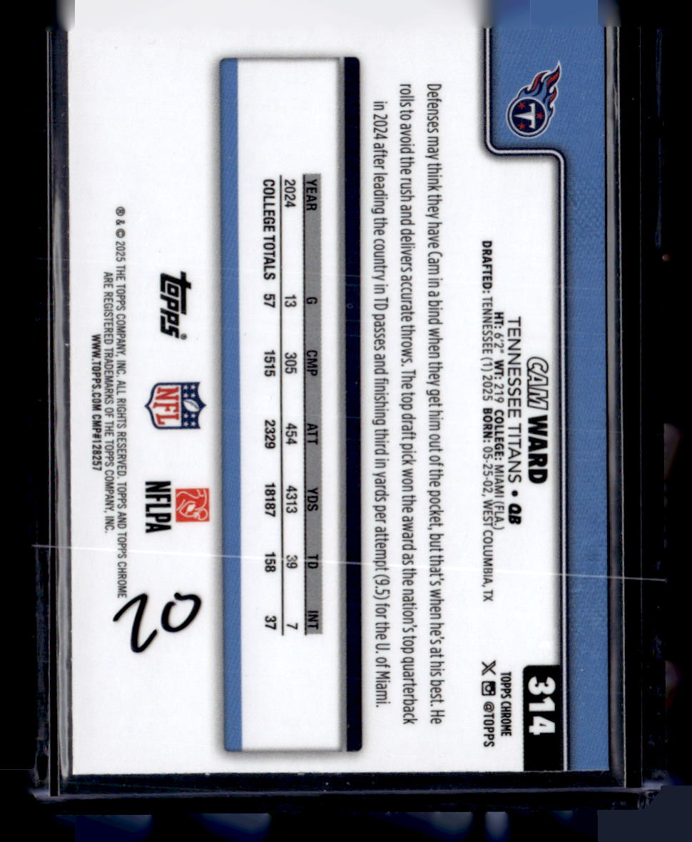2025 Topps Chrome #314 Cam Ward Touchdown
