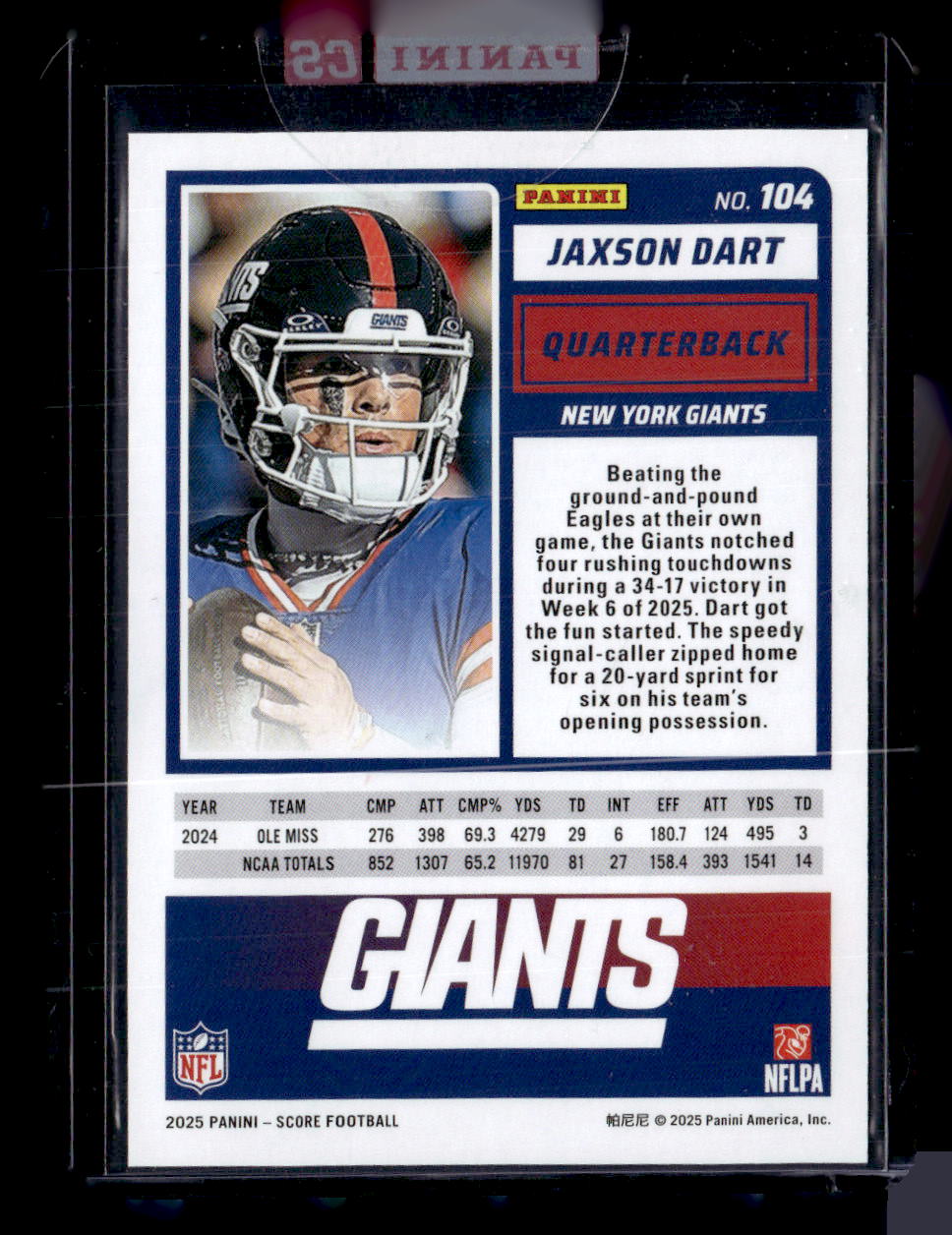 2025 Score #104 Jaxson Dart Mystery Rookie Redemption
