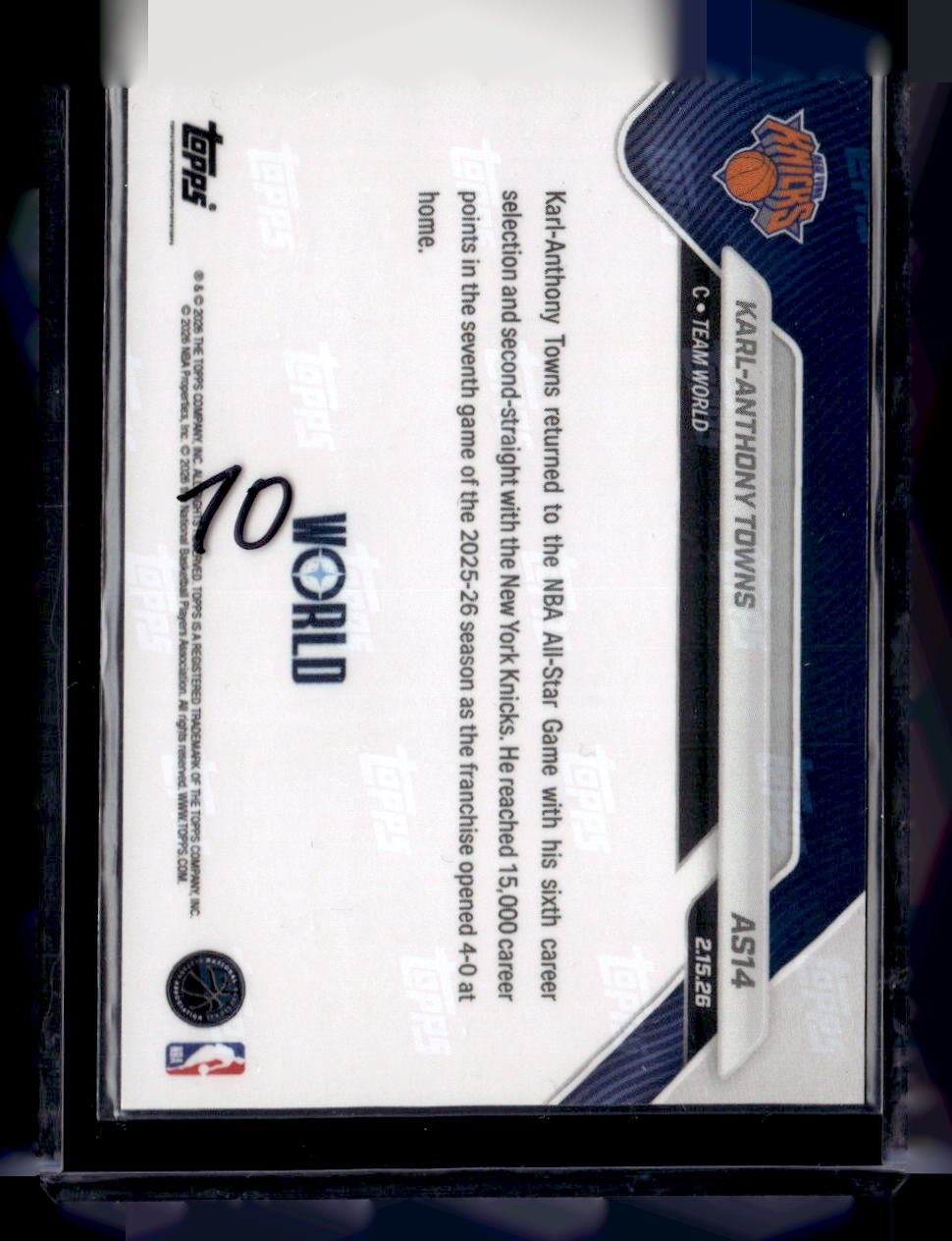 2025-26 Topps Now All-Star Game #AS14 Karl-Anthony Towns Gold #/50