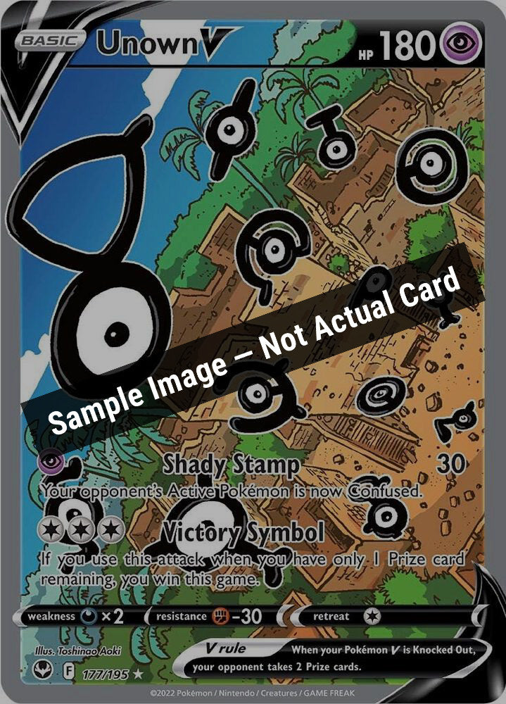 Pokemon,SWSH12: Silver Tempest,Unown V (Alternate Full Art) - 177/195,Holofoil,Near Mint — Sample Image, Not Actual Card