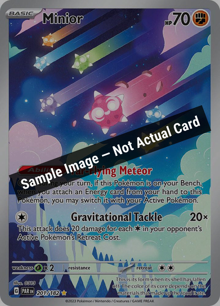 Pokemon,SV04: Paradox Rift,Minior - 201/182,Holofoil,Near Mint — Sample Image, Not Actual Card