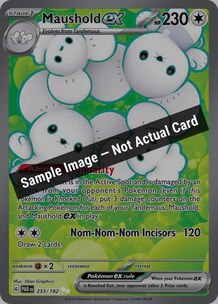 Pokemon,SV04: Paradox Rift,Maushold ex - 233/182,Holofoil,Near Mint — Sample Image, Not Actual Card