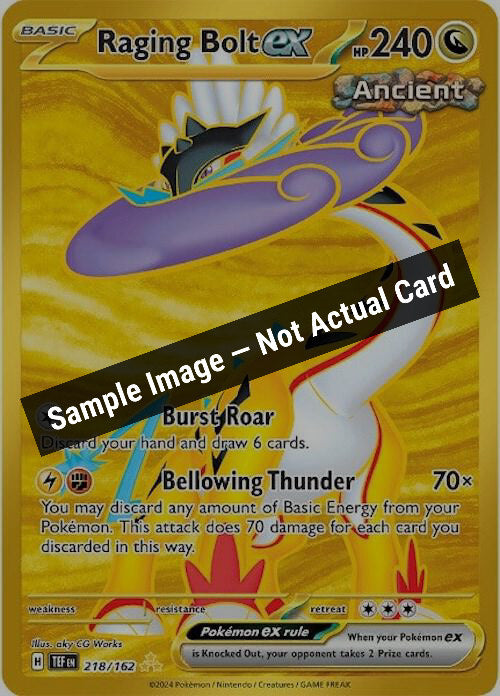 Pokemon,SV05: Temporal Forces,Raging Bolt ex - 218/162,Holofoil,Near Mint — Sample Image, Not Actual Card