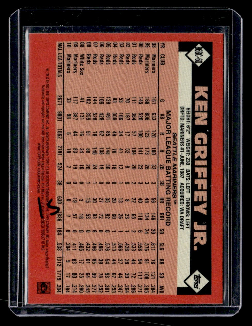 2021 Topps #86BC-60 Ken Griffey Jr. 1986 Topps Baseball 35th Anniversary Chrome — back