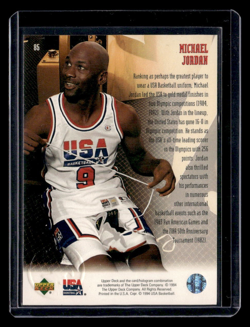 1994 Upper Deck USA #85 Michael Jordan Gold Medal — back