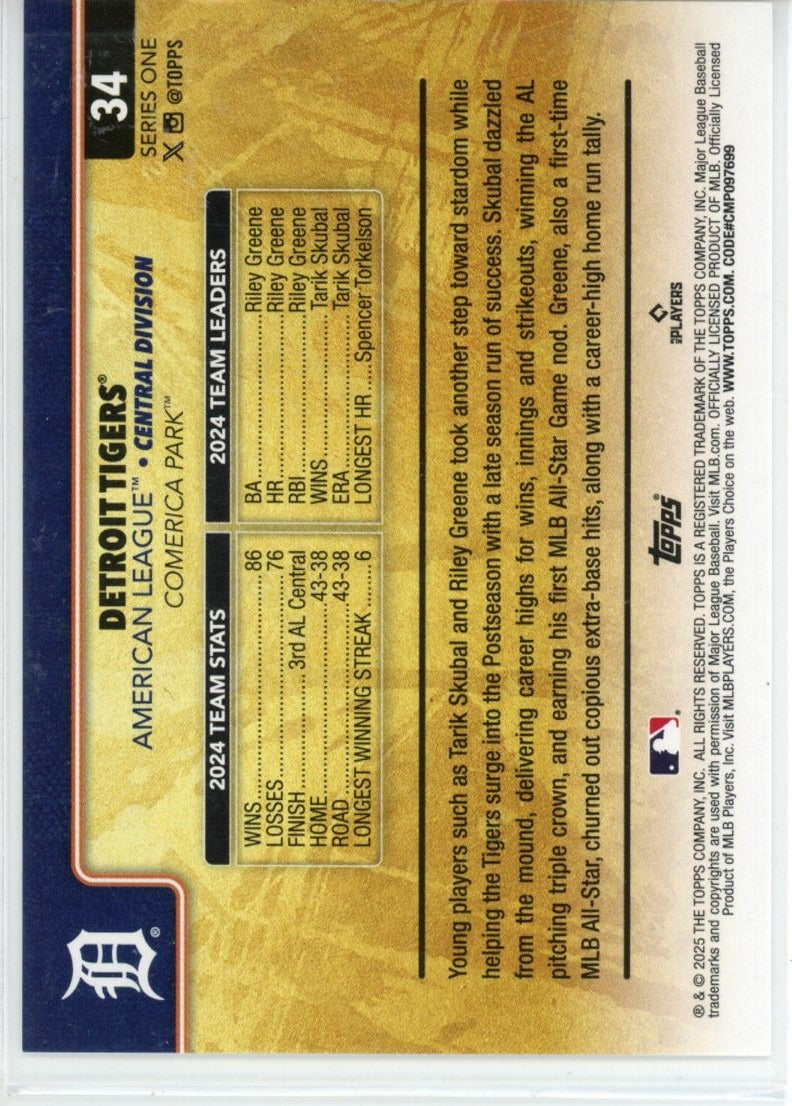 2025 Topps #34 Detroit Tigers Golden Mirror — back