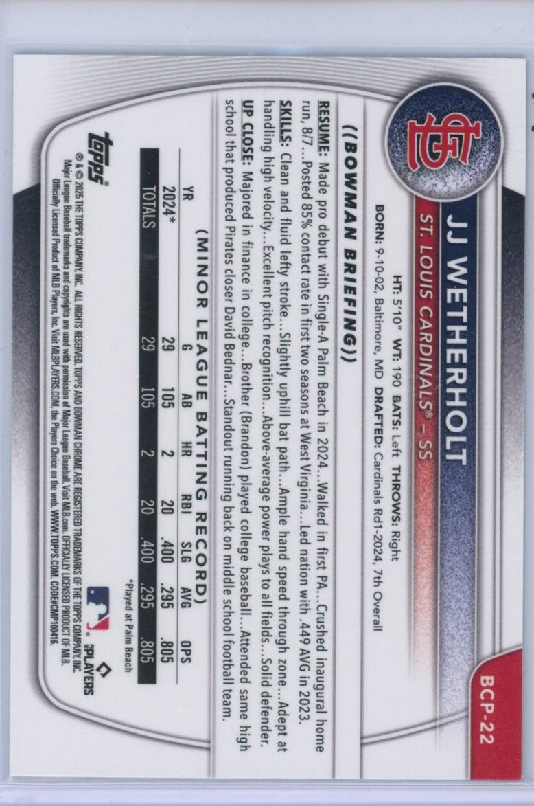 2025 Bowman #BP-22 JJ Wetherholt Prospects — back
