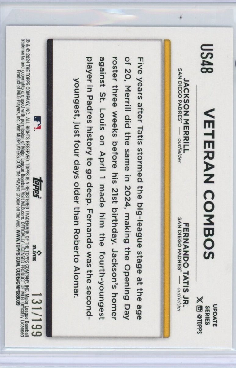 2024 Topps Update #US48 Young and Hungry Jackson Merrill/Fernando Tatis Jr. /199 — back