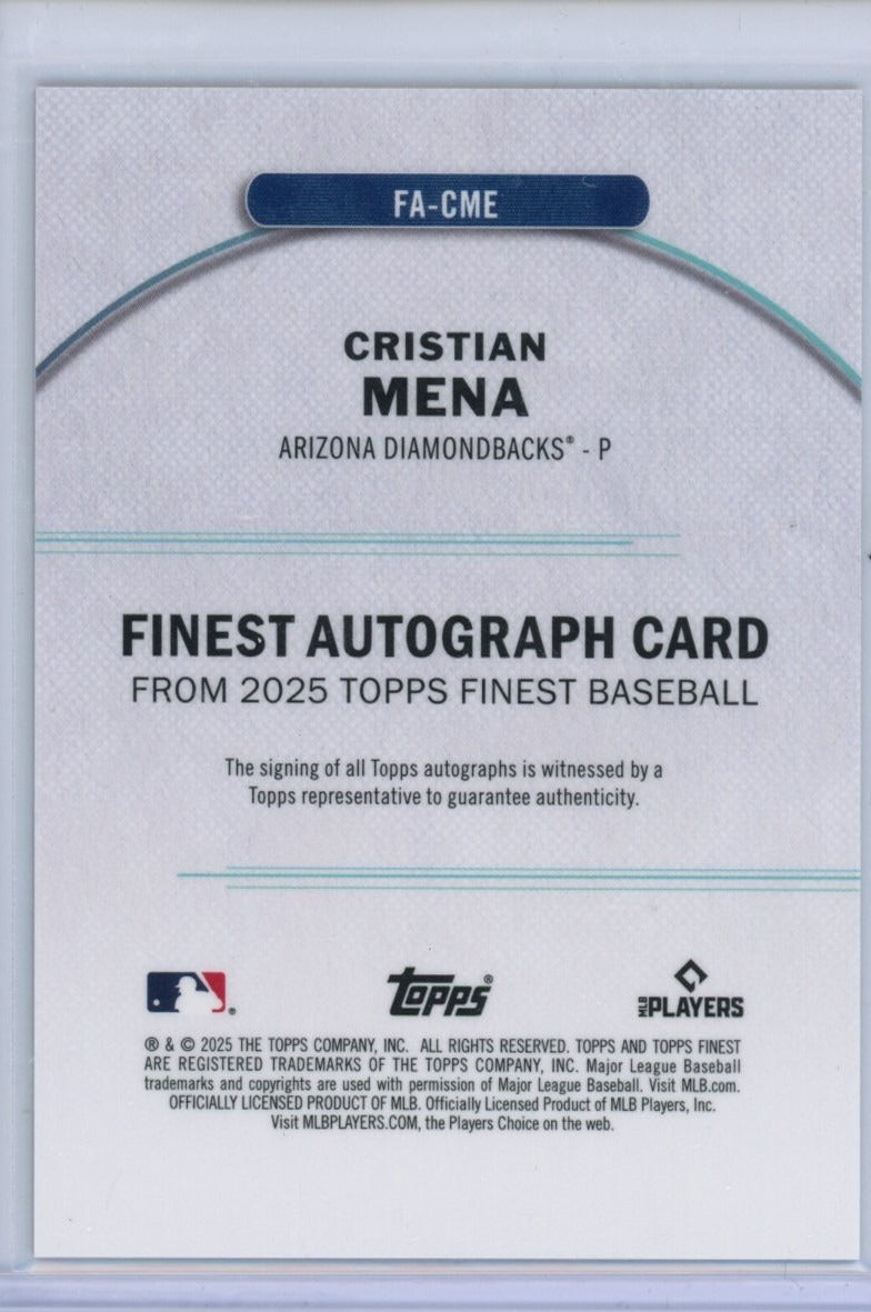 2025 Finest #FA-CME Cristian Mena Finest Autographs Orange Refractors #/25 — back