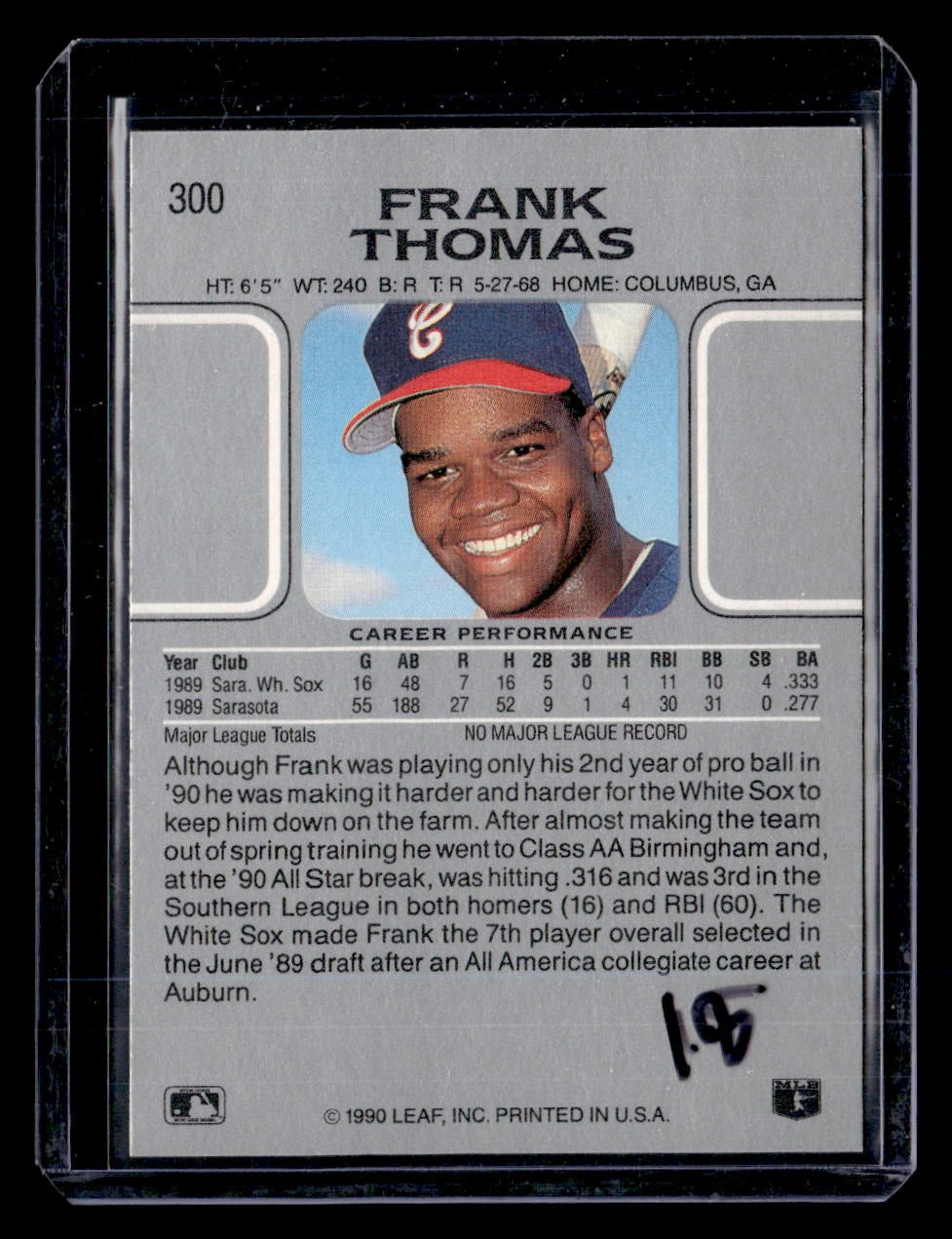 1990 Leaf #300 Frank Thomas — back
