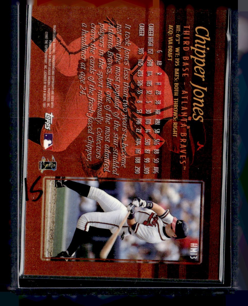 1997 Topps #HM13 Chipper Jones Hobby Masters — back