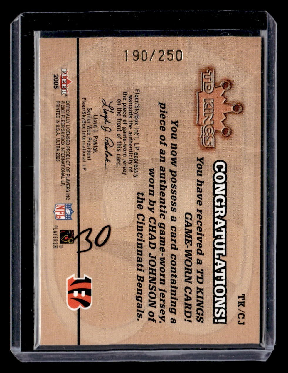 2005 Ultra #11/TK Chad Johnson TD Kings Die Cuts — back