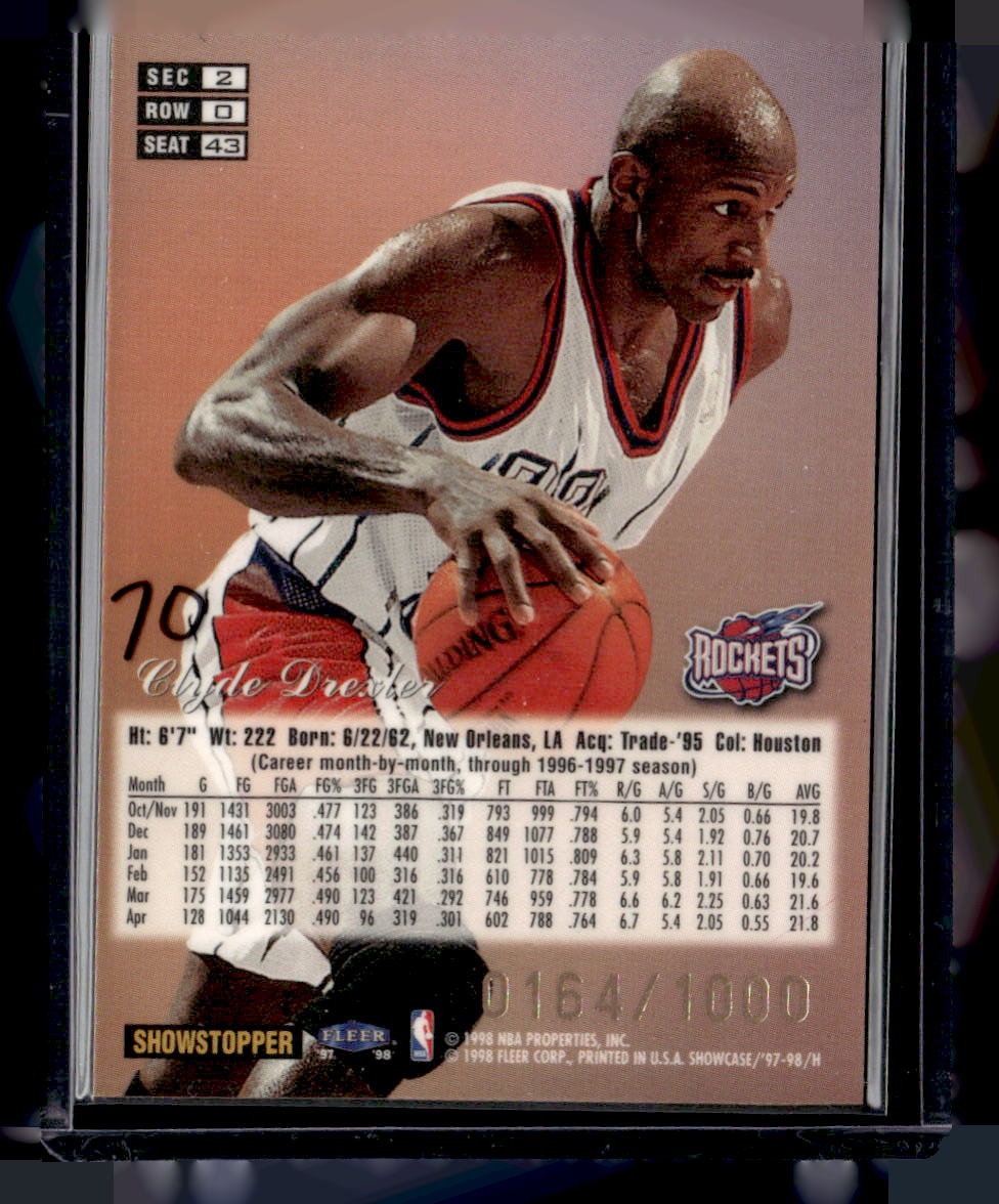1997-98 Flair Showcase #43 Clyde Drexler Flair Showcase Row 0 #/1000 — back