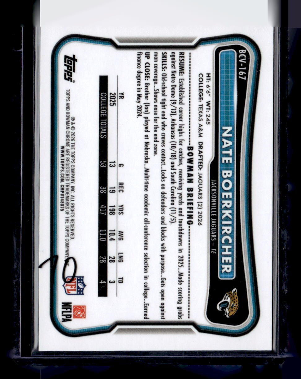 2026 Bowman #BCV-167 Nate Boerkircher Chrome Red Lava Refractor #/5 — back
