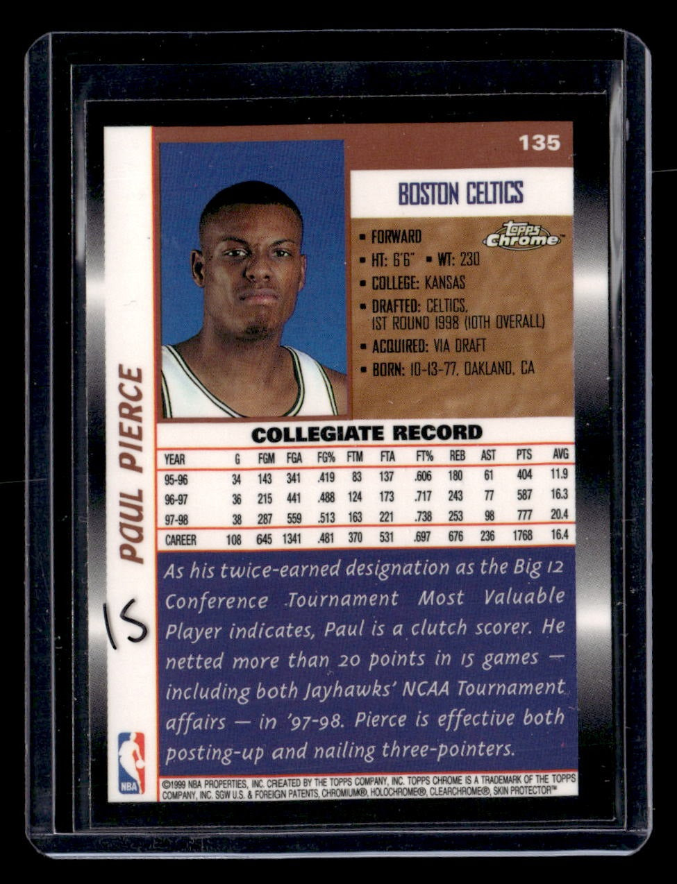 1998-99 Topps Chrome #135 Paul Pierce — back
