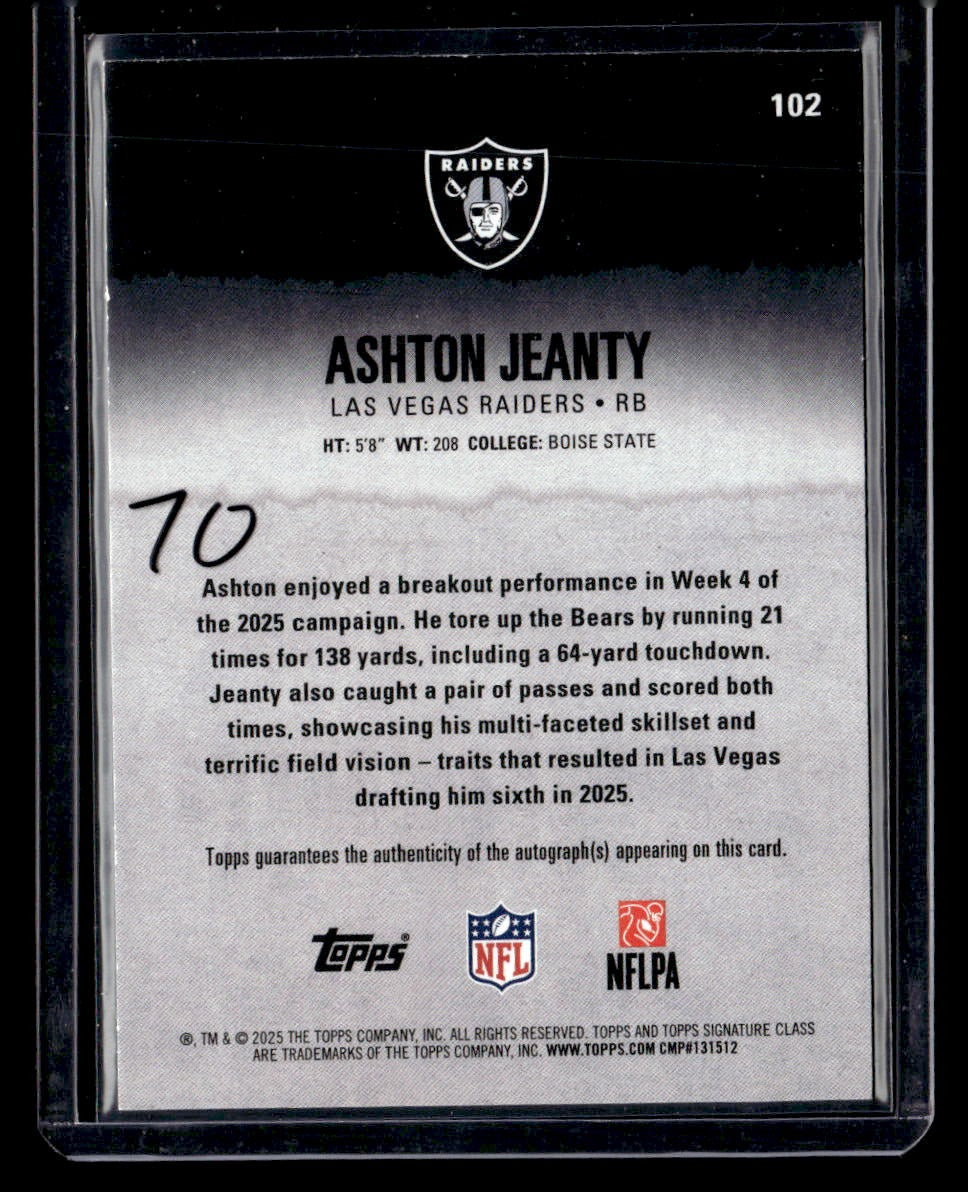 2025 Topps Signature Class #102 Ashton Jeanty Autographs — back