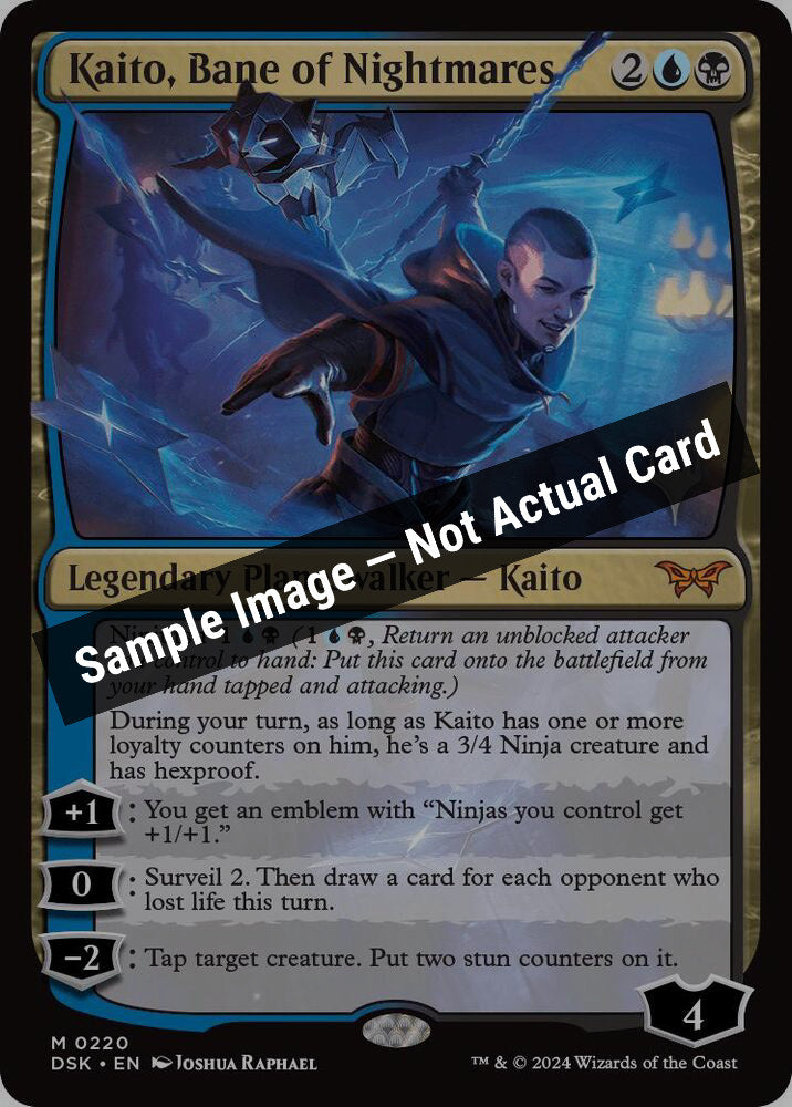 Magic,Promo Pack: Duskmourn: House of Horror,Kaito, Bane of Nightmares - 220,Foil,Near Mint — Sample Image, Not Actual Card