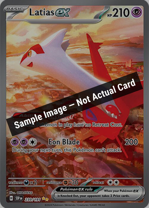 Pokemon,SV08: Surging Sparks,Latias ex - 239/191,Holofoil,Lightly Played — Sample Image, Not Actual Card