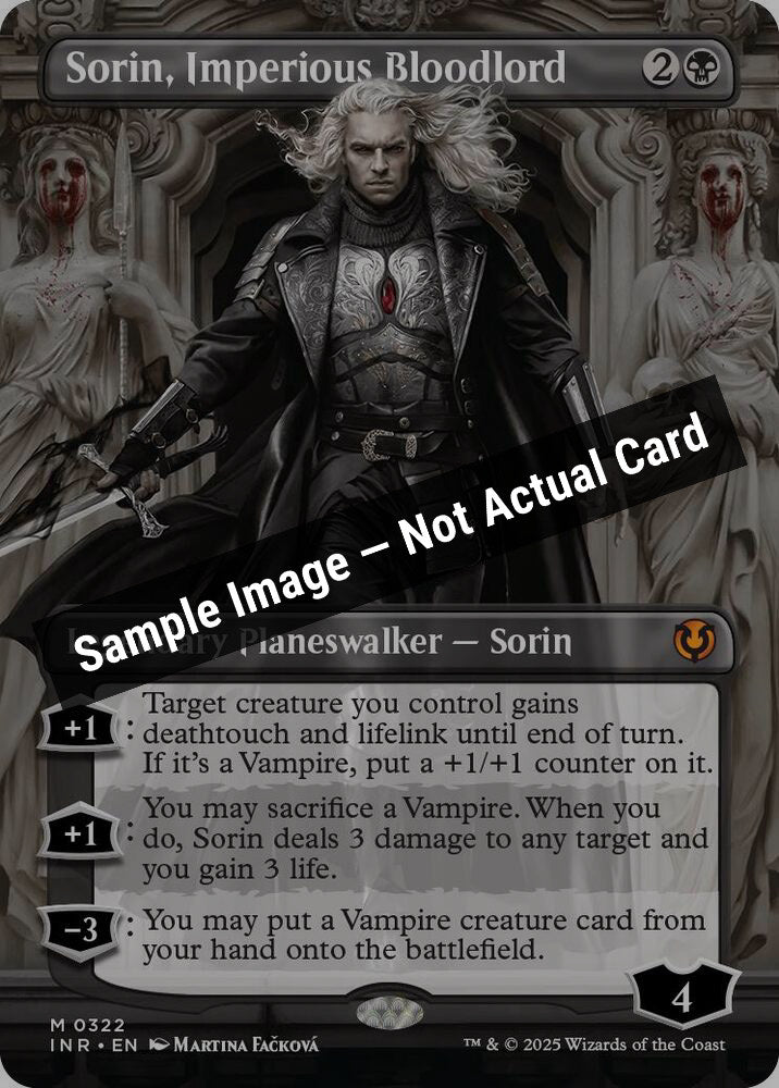 Magic,Innistrad Remastered,Sorin, Imperious Bloodlord (Borderless) - 322,Normal,Near Mint — Sample Image, Not Actual Card