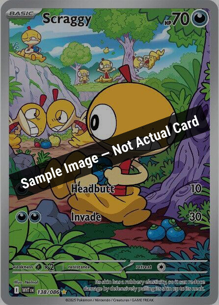 Pokemon,SV: White Flare,Scraggy - 138/086,Holofoil,Near Mint — Sample Image, Not Actual Card