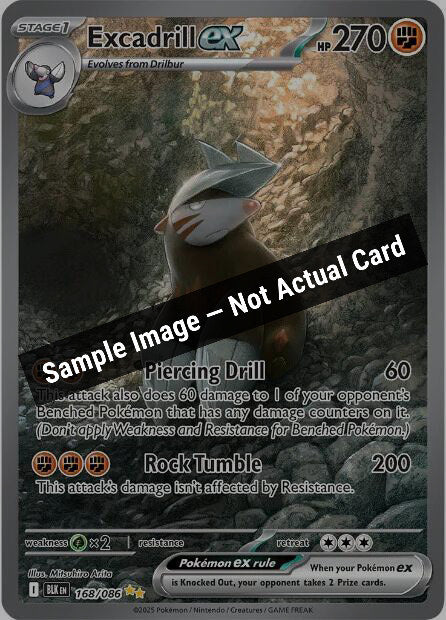Pokemon,SV: Black Bolt,Excadrill ex - 168/086,Holofoil,Near Mint — Sample Image, Not Actual Card