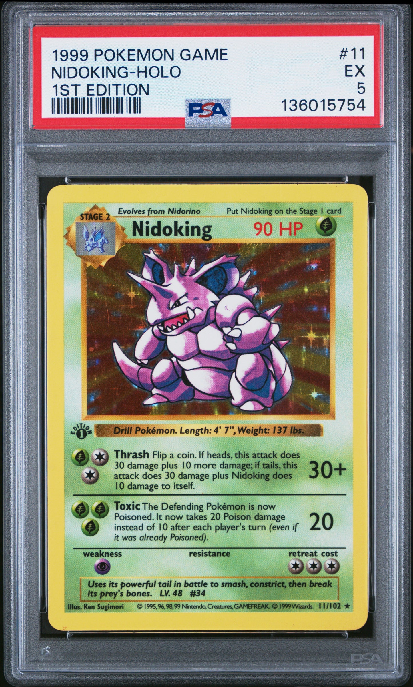 1999 POKEMON GAME NIDOKING-HOLO #11 1ST EDITION PSA 5