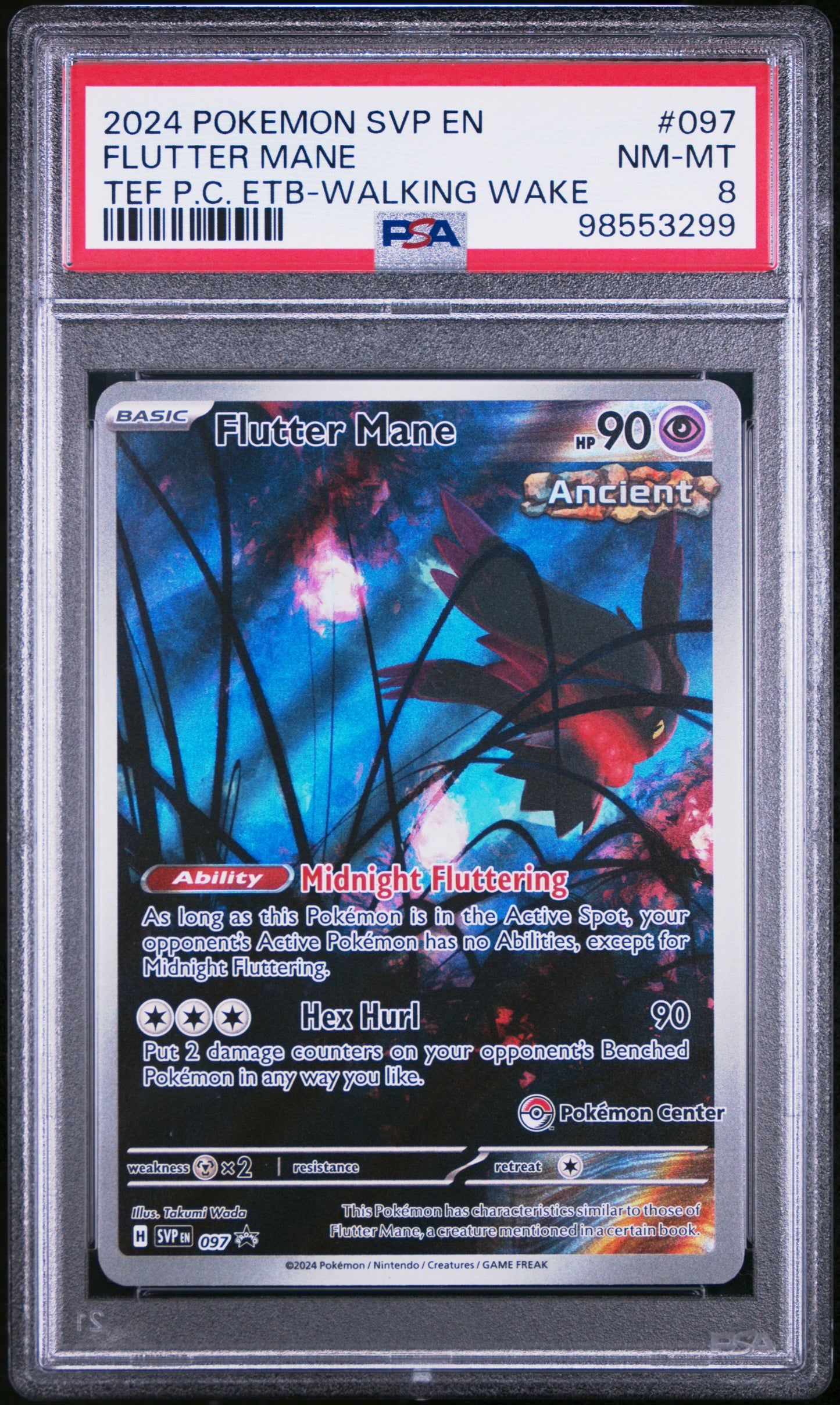 2024 POKEMON SVP EN-SV BLACK STAR PROMO FLUTTER MANE #097 TEF PC ETB-WALKING WAKE PSA 8