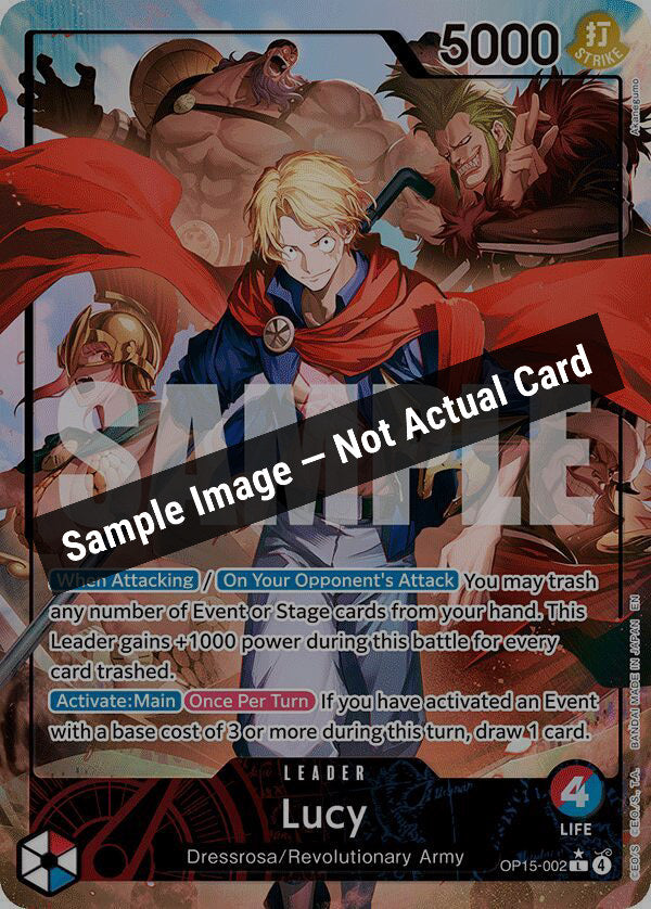 One Piece Card Game,Adventure on Kami's Island,Lucy (Alternate Art) - OP15-002,Foil,Near Mint — Sample Image, Not Actual Card