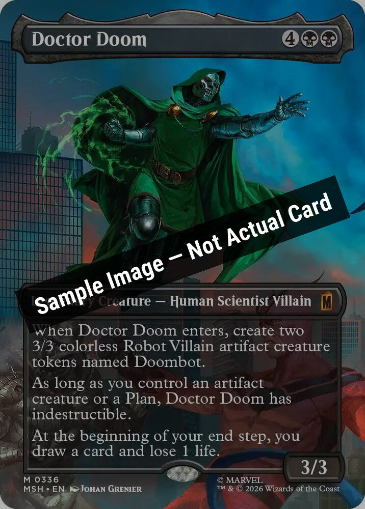 Magic,Marvel Super Heroes,Doctor Doom (Borderless) (0336),Foil,Near Mint — Sample Image, Not Actual Card