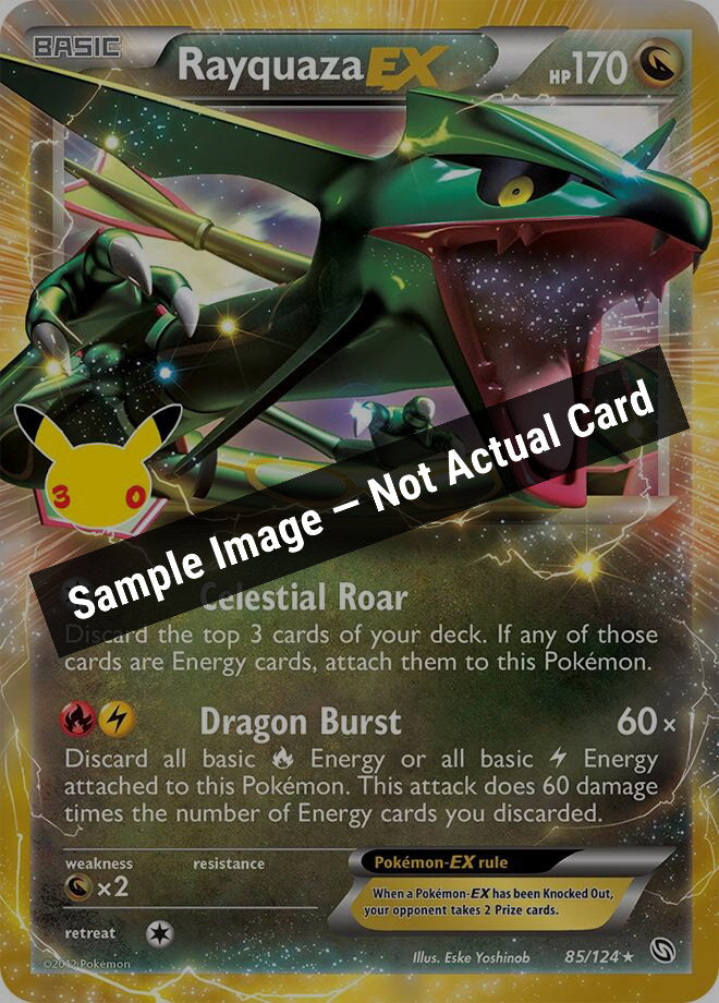Pokemon,ME: 30th Celebration Classic Collection,Rayquaza EX - 85/124,Holofoil,Near Mint — Sample Image, Not Actual Card