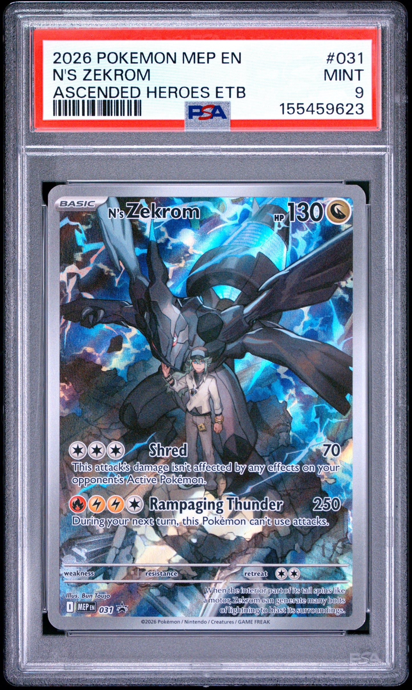 2026 POKEMON MEP EN-ME BLACK STAR PROMO N'S ZEKROM #031 ASCENDED HEROES ETB PSA 9
