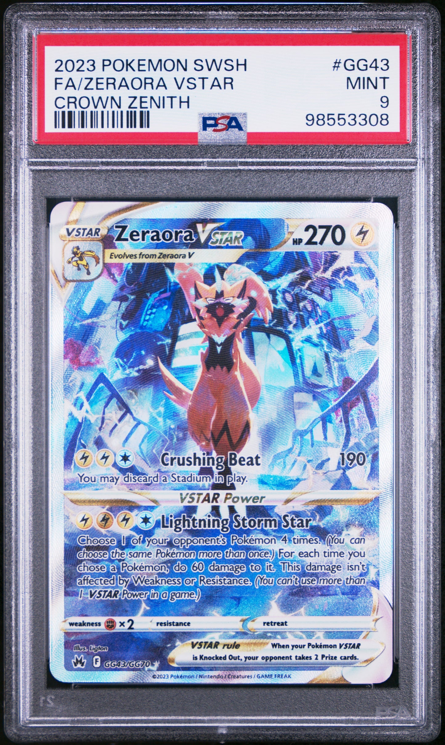 2023 POKEMON SWORD AND SHIELD CROWN ZENITH FA/ZERAORA VSTAR #GG43 CROWN ZENITH PSA 9