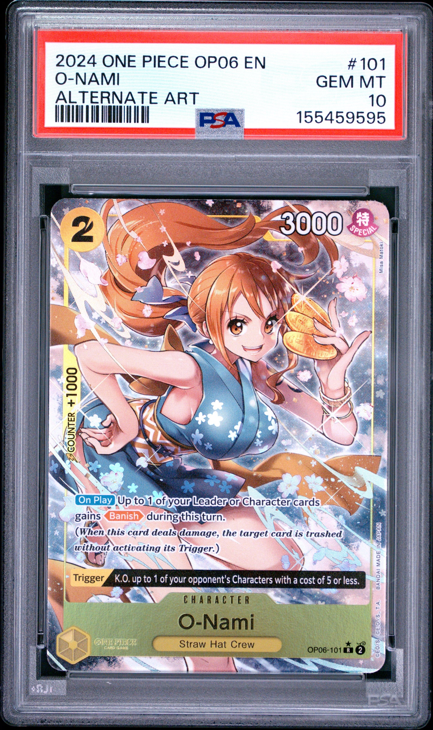 2024 ONE PIECE OP06-WINGS OF THE CAPTAIN O-NAMI #101 ALTERNATE ART PSA 10