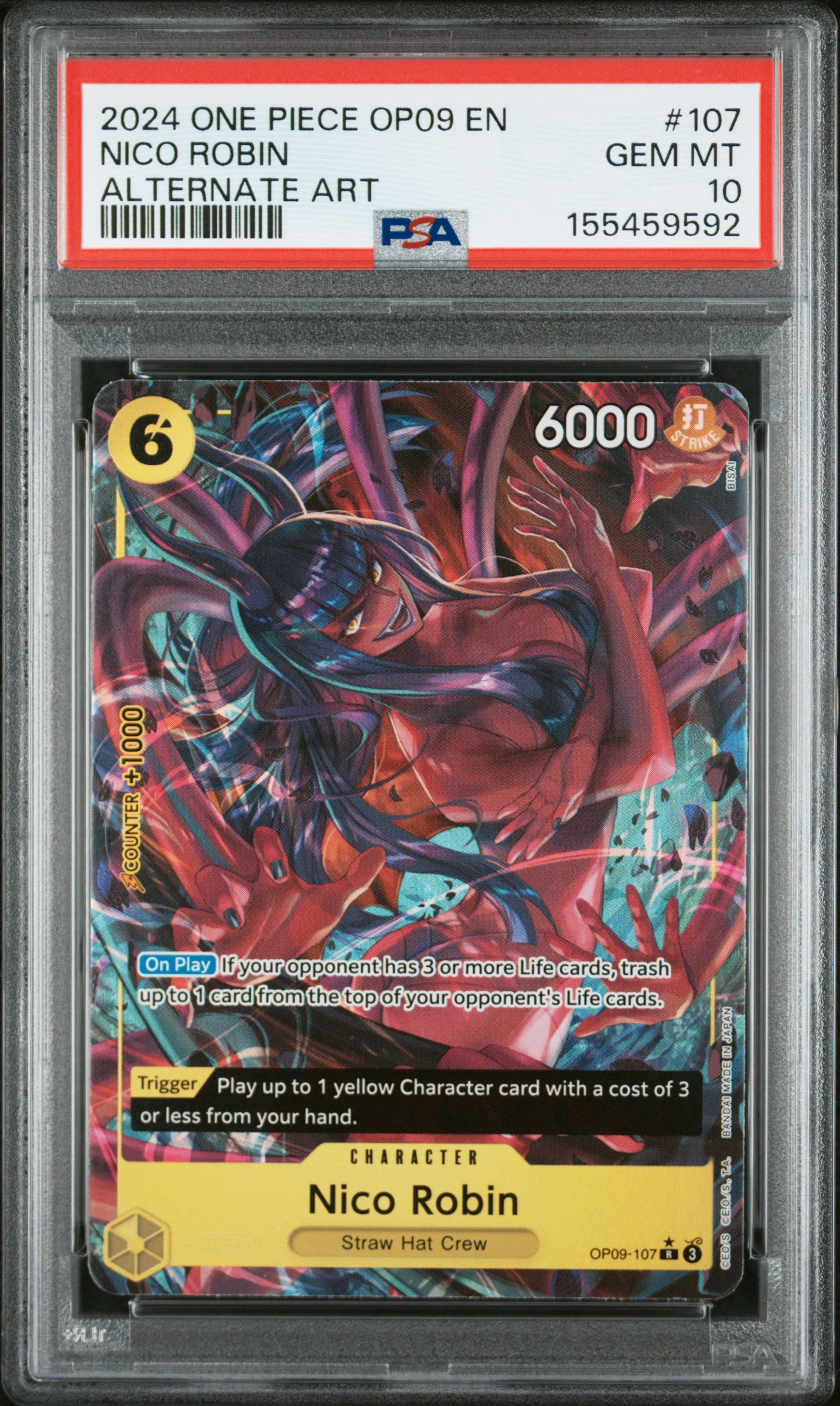 2024 ONE PIECE OP09-EMPERORS IN THE NEW WORLD NICO ROBIN #107 ALTERNATE ART PSA 10