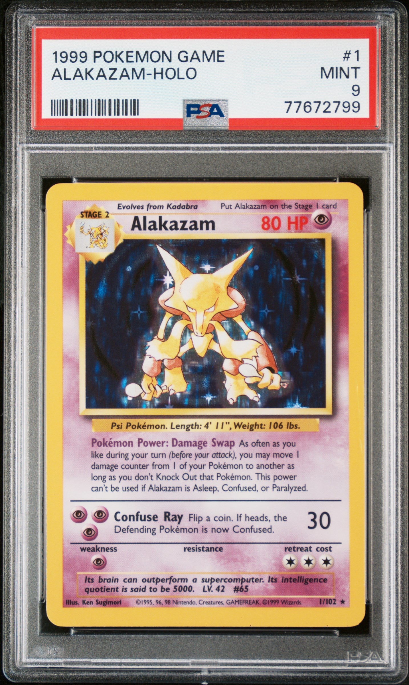 1999 POKEMON GAME ALAKAZAM-HOLO #1 PSA 9