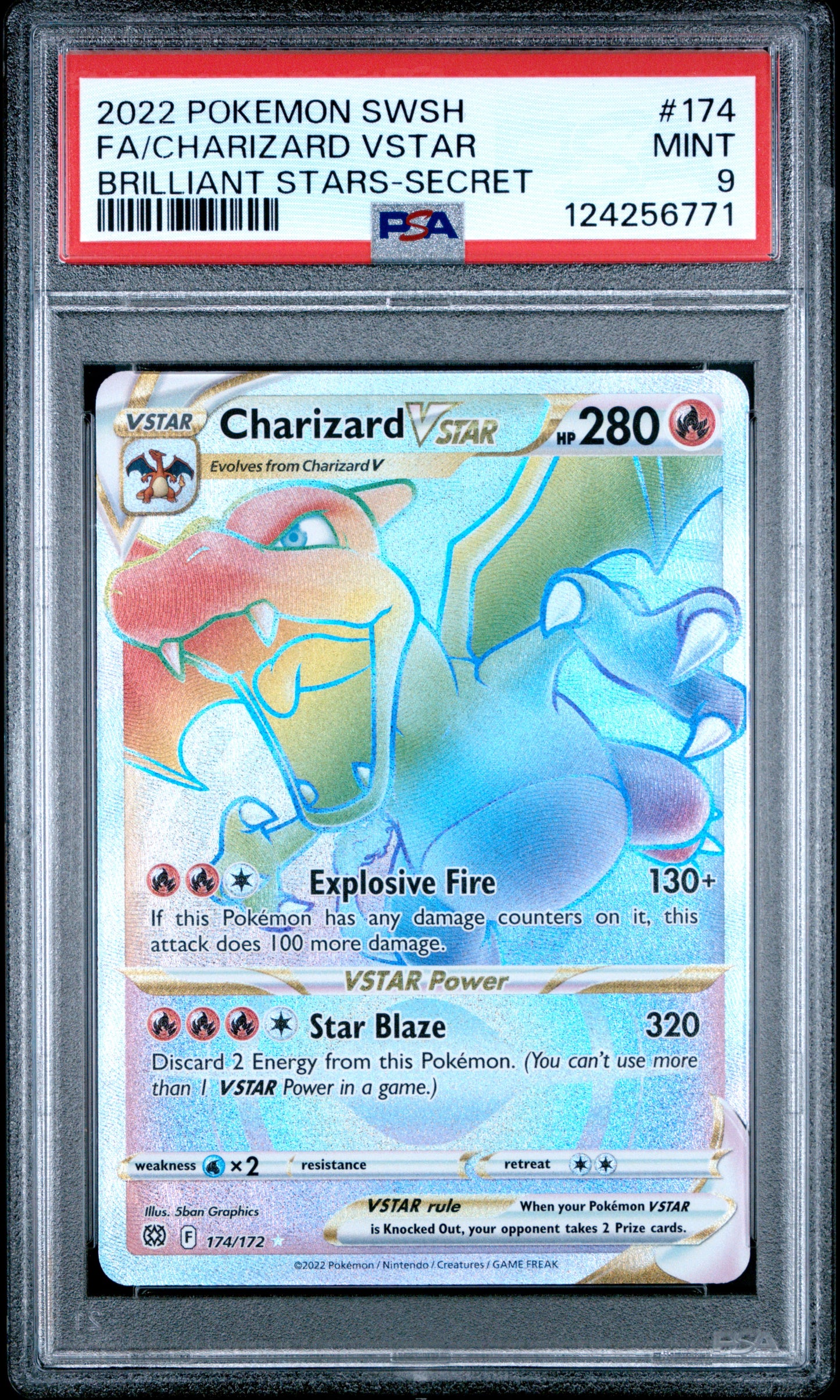 2022 POKEMON SWORD & SHIELD BRILLIANT STARS FA/CHARIZARD VSTAR #174 BRILLIANT STARS-SECRET PSA 9