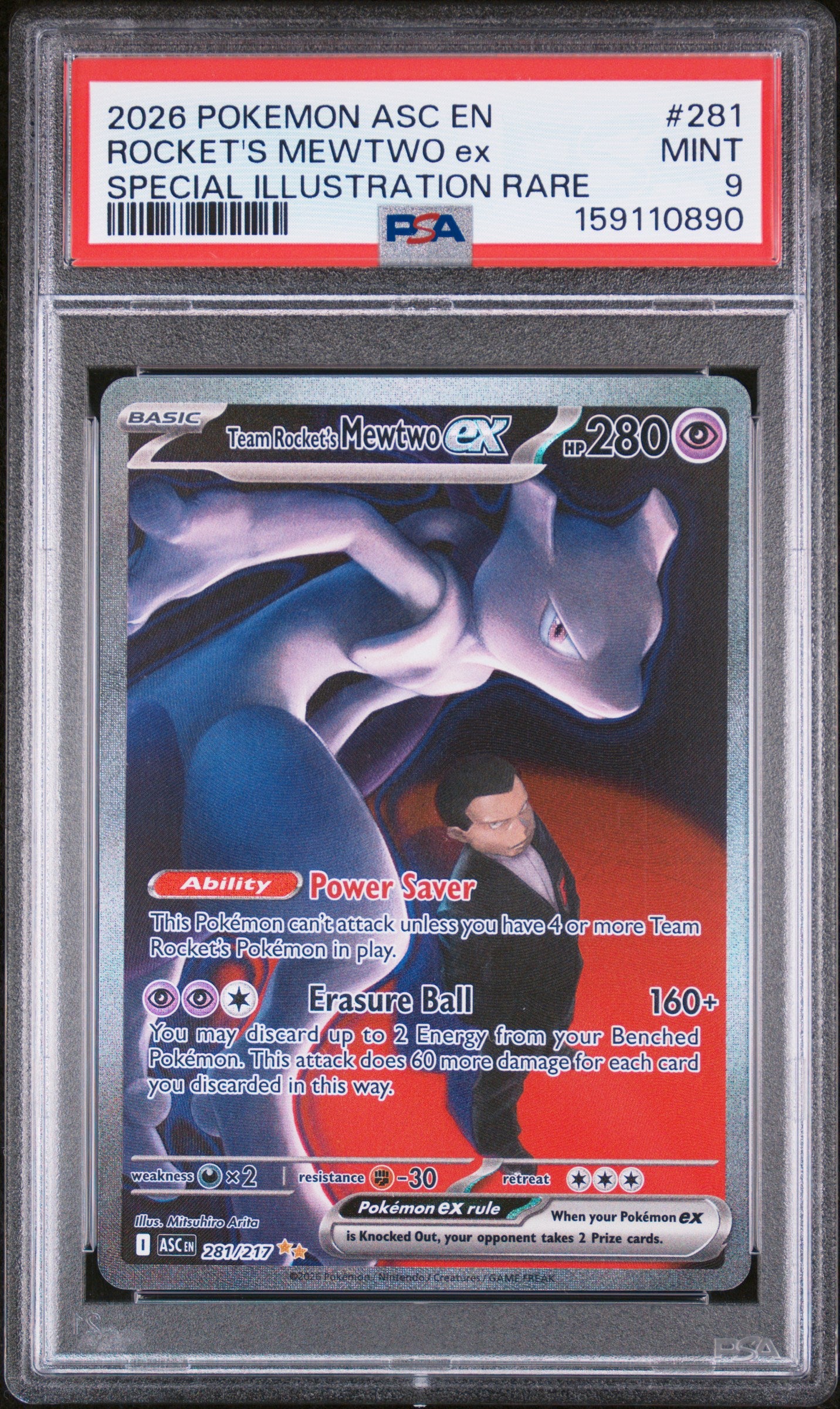 2026 POKEMON ASC EN-ASCENDED HEROES ROCKET'S MEWTWO ex #281 SPECIAL ILLUSTRATION RARE PSA 9