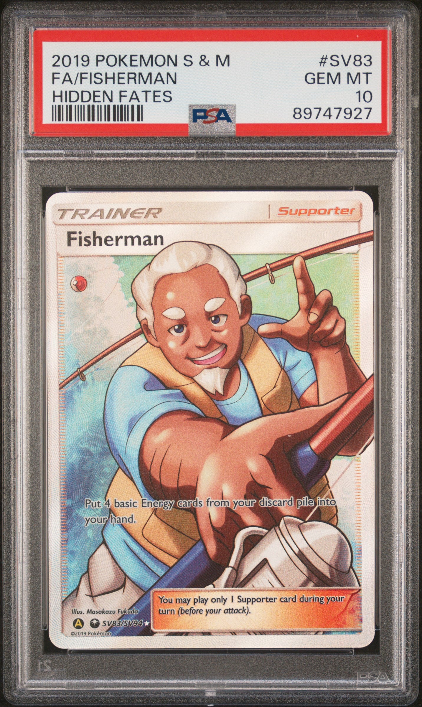 2019 POKEMON SUN & MOON HIDDEN FATES FA/FISHERMAN #SV83 HIDDEN FATES PSA 10