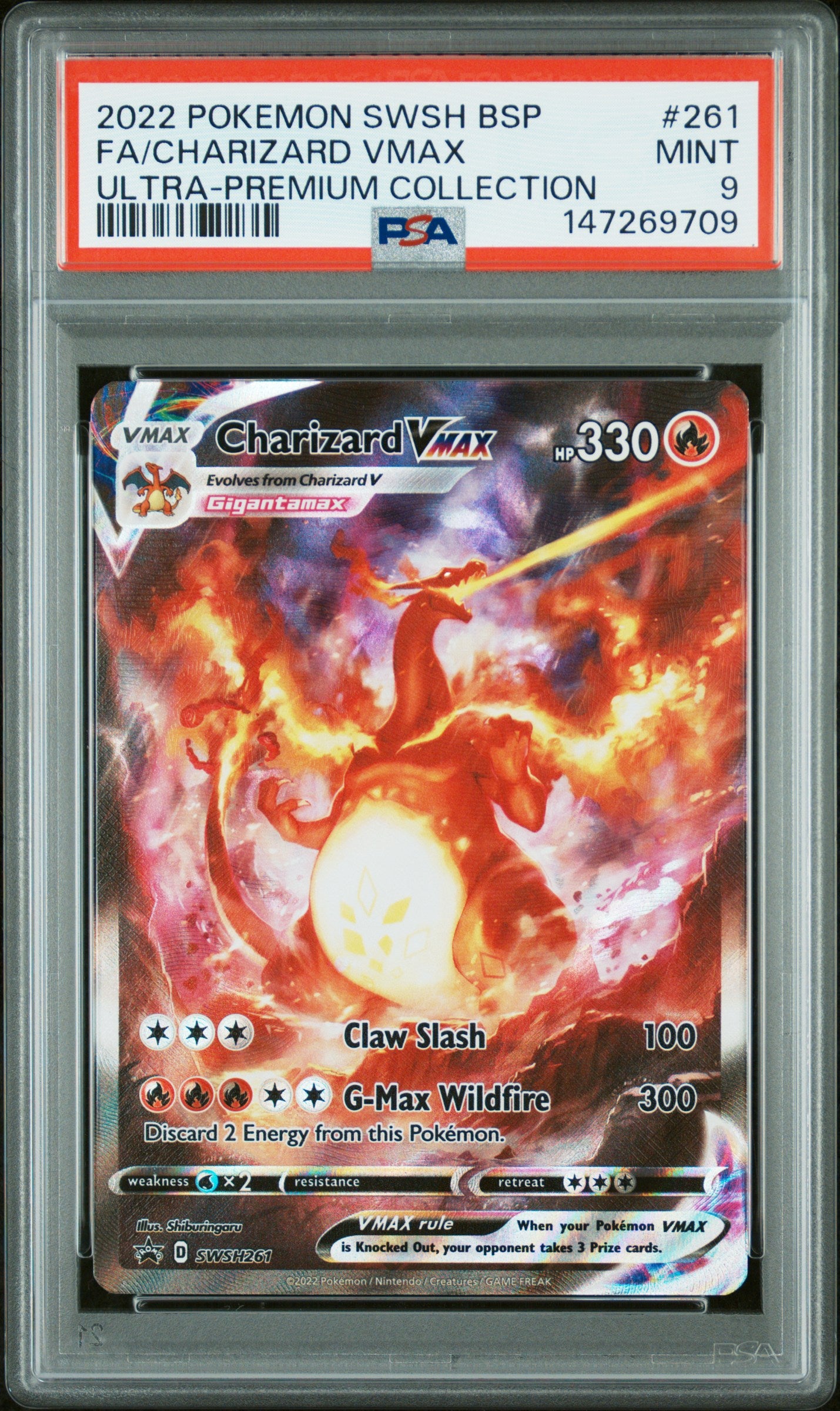2022 POKEMON SWSH BLACK STAR PROMO FA/CHARIZARD VMAX #261 ULTRA-PREMIUM COLLECTION PSA 9