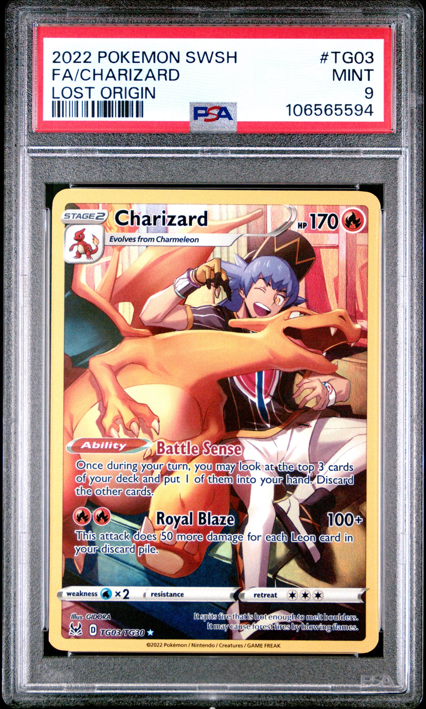 2022 POKEMON SWORD & SHIELD LOST ORIGIN FA/CHARIZARD #TG03 LOST ORIGIN PSA 9